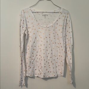 LOFT White and Gold Polka Dot Women's Top